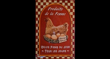Produits de la Ferme. Metalen wandbord in reliëf 20 x 30 cm.