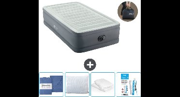 Intex Luchtbed - 1-Persoons - 99 x 191 x 46 cm - Grijs - Inclusief pomp - Hoeslaken - Kussen - Reparatieset en Kussenbeschermer
