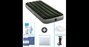 Intex Luchtbed - 1-Persoons - 76 x 191 x 25 cm - Groen - Inclusief Hoeslaken - Kussen - Pomp - Reparatieset en Kussenbeschermer