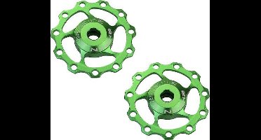 set CNC Aluminium derailleurwieltjes met kogellager - T11 - 7075 Alu - 2 stuks - Groen