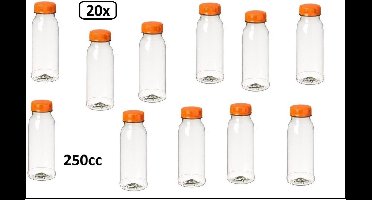 20x Drink flesje 250cc met vaste oranje dop - Drinkfles vruchten sap limonade drank festival verjaardag evenement thema feest