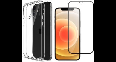 Hoesje geschikt voor iPhone 12 / 12 Pro - Transparant Siliconen Case + Screen Protector Glas Full Screen