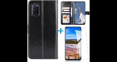 Telefoonhoesje Geschikt voor: Oppo A52 / A72 / A92 hoesje book case zwart + Tempered Screenprotector
