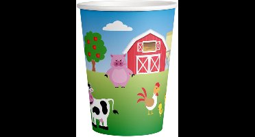 Papieren drinkbekers | 8 stuks | Kleur: Groen | Thema: Boerderij
