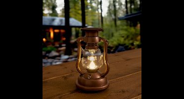 Solar tuinverlichting - Windlicht 'Oil' - Brons - Warm wit licht - Vintage tafellamp - Buitenlamp op zonne-energie