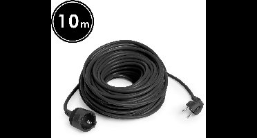 Verlengsnoer - 10 m - Zwart - Schuko CEE 7/4 Stopcontact - Stekker CEE 7/7 - H05VV-F 3×1,5 mm² - 10/16 A - 250 V AC - IP20 - PVC Mantel - Geschikt voor Huis, Kantoor & Tuin [20504BK]