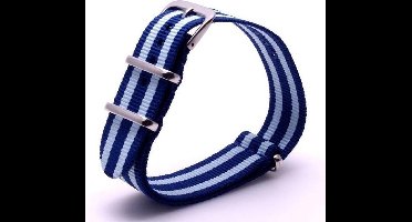 Premium Dark Blue Light Blue - Nato strap 18mm - Stripe - Horlogeband Donker Blauw Licht Blauw