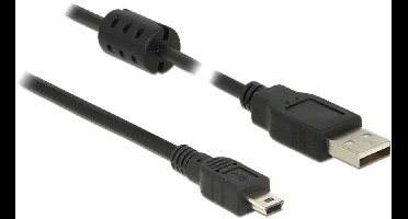 USB Mini B naar USB-A kabel met ferriet kern - USB2.0 - tot 2A / zwart - 0,50 meter