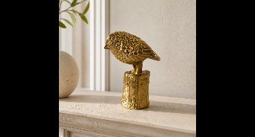 Hoppa! - Decoratieve Mus op Boomstam - Goud - 15 x 8 x 18 (B x D x H)