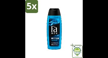 5 x Fa Men - Perfect Wave - 2 in 1 Douchegel & Shampoo - Menthol - 250 ml - Grootverpakking - Vaatwasstrips - Douchegel En Shampoo Voor Mannen - Menthol Geur - 2 In 1 Douchegel En Shampoo - Lichaam En Haar Verzorging - Verfrissende Douche