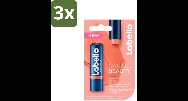 3 x Labello – CLippenbalsem – aring Beauty Nude – 6 ml - Lippenbalsem - Caring Beauty Red - Hydratatie - Natuurlijke Ingrediënten - Sheaboter