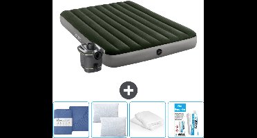 Intex Luchtbed - 2-Persoons - 152 x 203 x 25 cm - Groen - Inclusief pomp - Hoeslaken - Kussen - Reparatieset en Kussenbeschermer