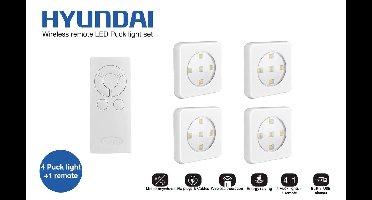 Hyundai - 4 + 1 set - USB oplaadbare draadloze LED spots met afstandbediening en touch – Wit