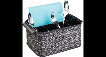 Bestekhouder met handgrepen, decoratieve bestekmand voor keuken, tuin of picknick, met groot vak voor het opbergen van servetten, smoke/zwart