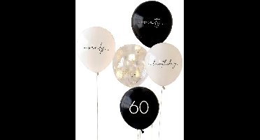 Ginger Ray - Ginger Ray - Zwart-Wit-Confetti 60 jaar ballonnen (5 stuks)