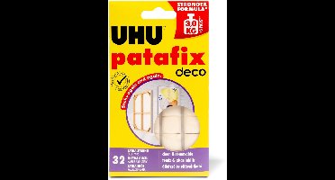 Patafix Home Deco Witte Kneedlijm – 32 Stuks per Verpakking – Herbruikbare Dubbelzijdige Plakpads tot 2 kg – Zonder Resten Verwijderbaar – Geschikt voor Kantoor, School, Huishouden en Decoratie op Gladde Oppervlakken [U40660]
