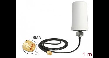 Delock WLAN 802.11 ac/a/h/b/g/n Antenna SMA plug 1.4 - 3.0 dBi omnidirectional with connection cable ULA100 1 m white outdoor