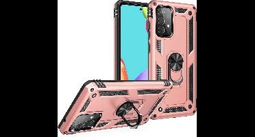 Hoesje Geschikt Voor Samsung Galaxy A52s Hoesje - Galaxy A52 5G / 4G Rose Goud hoesje ( 4G & 5G ) Anti-Shock Hybrid Armor case Ring houder TPU backcover met kickstand