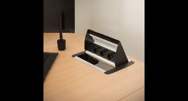 Inbouw Stekkerdoos voor Bureau - 3-voudig, Kindveilige Stopcontacten, Aluminium Behuizing, Inklapbaar, 3500W, 16A, 1,5m Kabel, Zilver [20441]
