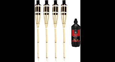 4x stuks Bamboe fakkels safe 60 cm - Inclusief 1 liter lampenolie/fakkelolie
