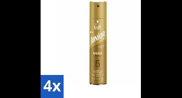 4 x Taft - Mega Strong 5 - Junior Haarspray - Extra sterke hold voor kids - 250 ml - Haarspray - Sterke Fixatie - Milde Haarspray - Vegan Haarspray - Haarspray Voor Kinderen