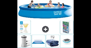 Intex Rond Opblaasbaar Easy Set Zwembad - 457 x 84 cm - Blauw - Inclusief Pomp - Grondzeil - Solarzeil - Verlichting - 7-delig