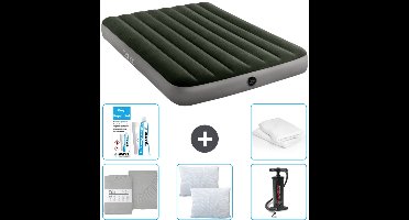 Intex Luchtbed - Twijfelaar - 137 x 191 x 25 cm - Groen - Inclusief Hoeslaken - Kussen - Pomp - Reparatieset en Kussenbeschermer