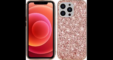 iPhone 14 Hoesje - Glitter Case Cover - Roze - Provium