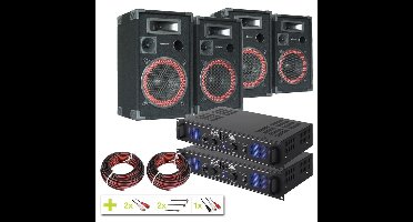 Mega geluidsset met 4 speakers, 2 versterkers en aansluitmateriaal.