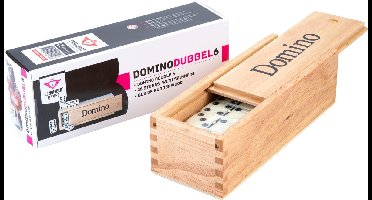 Domino Dubbel 6 Groot – 28 Domino Stenen met Zwarte Ogen & Spinners – Inclusief Houten Kist met Schuifdeksel – Engelhart