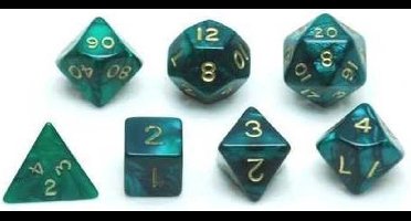 HOT Games dobbelstenen set groen marmer parelmoer 7 stuks kunststof.