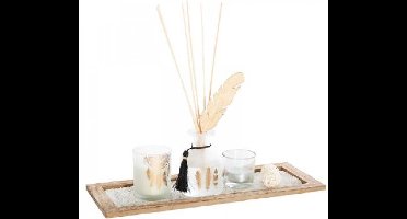 Geursensatie op een leuk plateautje - Parfum diffuser en Geurkaars pakket - Mooi cadeau voor vrouwen