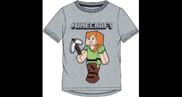 Minecraft t-shirt korte mouw - grijs met Steve - maat 140 / 10 jaar