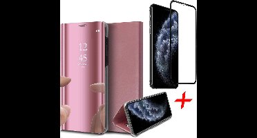 Hoesje geschikt voor iPhone 11 pro max - spiegel book case cover roségoud + Screenprotector glas tempered glass screen protector full screen
