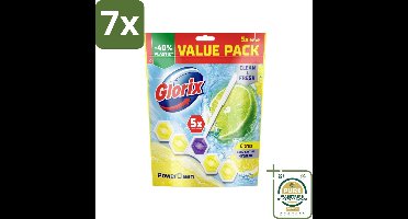 7 x Glorix - Power Clean - Toiletblok - Citrus - Hersluitbare Verpakking - 5 Blokken - Grootverpakking - Toiletblok - Reiniging Toilet - Citroengeur - Anti-kalk - Hygiëne Toilet