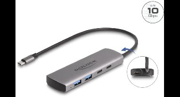 Delock USB 10 Gbps 2 Port USB Type-A + 2 Port USB Type-C™ Hub with USB Type-C™ connector and additional power port