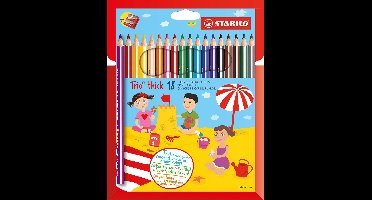 STABILO Trio Thick - Dik Driekantig Kleurpotlood - Met Extra Dikke Kern 4,2 mm - Etui Met 18 Kleuren + puntenslijper