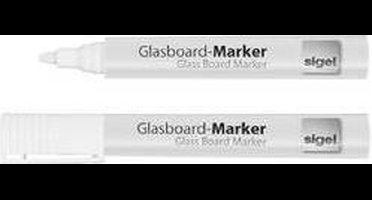 glasboardmarker Sigel 2-3mm ronde punt 2 stuks in etui wit SI-GL715