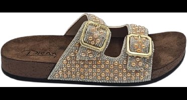 Berussa-Pienn Luxury-Dames Sloffen- Dames Slippers - Luxe Glinsterende Stenen - Dubbele Gesp - Anatomisch Voetbed -Zachte zool- Maat 36-40 - Handgemaakt in Turkije