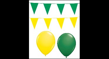 2x Vlaggenlijn groen/geel10 meter + 20 ballonnen groen/geel - Versiering Slinger Feestdecoratie Decoratie