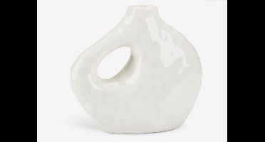 Witte porseleinen vaas, modern asymmetrisch design, glanzende afwerking, decoratieve vaas voor bloemen, artistiek interieuraccessoire, B16xL7xH14 cm