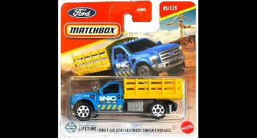 MATCHBOX FORD F-350 STAKE BED TRUCK CAMION Á RIDELLES 95-125 BLUE YELLOW JBT21 1:64 METAL