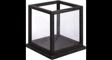Windlicht Hout Glas Zwart 28x28x28cm