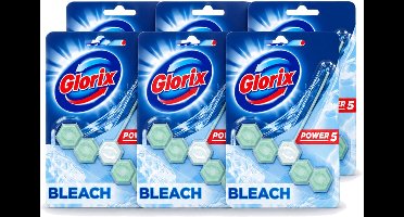 6 x Glorix - Power 5 - Toiletblok - Bleach - Anti-Kalkwerking - Langdurige Frisheid - 1 Blok - Voordeelverpakking - 6 stuks