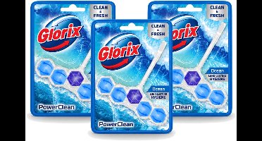 3 x Glorix - Toiletblok - Power Clean Ocean - Frisse Geur - 1 blok - Voordeelverpakking - 3 stuks
