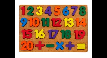 Cijfers Houten inlegpuzzel 1 t/m 20 cijfers + Rekensymbolen kleurrijke vormen puzzelbord - 30x22.5 CM - educatief - montessori speelgoed