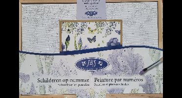 Schilderen op nummer 20x30 cm Janneke Brinkman bloemen en vlinders blauw - inclusief verf en penselen