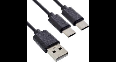 USB-A naar 2x USB-C oplaadkabel | max. 25W | zwart | 2 meter
