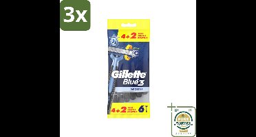 3 x Gillette - Blue 3 Smooth - Wegwerpscheermesjes - Comfortabele scheerbeurt - 6 Scheermesjes - Grootverpakking - Scheermesje - Wegwerpmesje - Scheren - Scheren Voor Mannen - Comfortabele Scheerbeurt