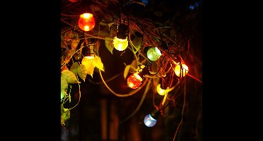 Lichtstring kleur 8 meter (3+5) - 10 LED's meerkleurig | sproeidicht IP44 - koppelbaar (max 5) | 230VAC - 24V | met timer 6u aan/18u uit